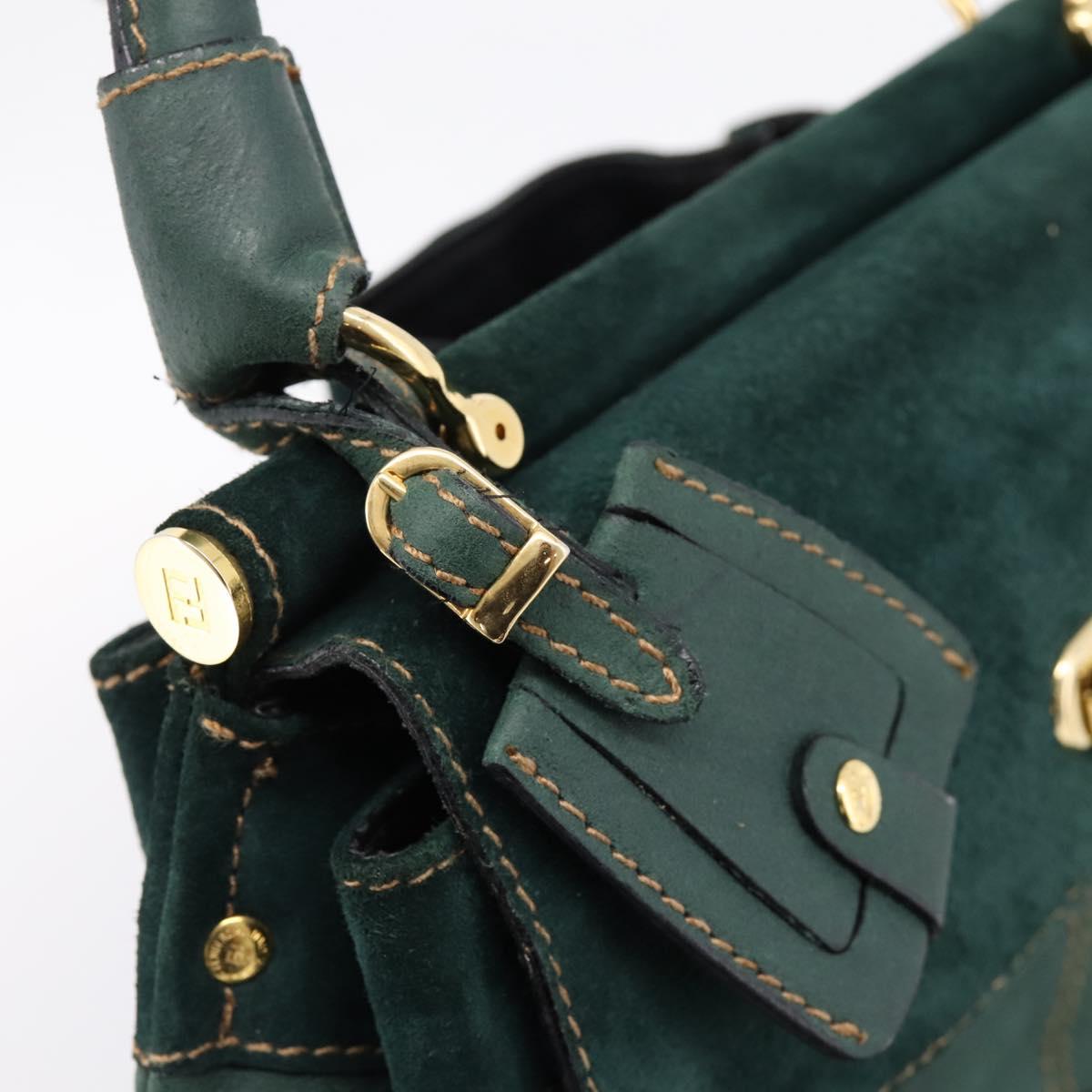 FENDI Hand Bag Suede Leather Green Gold Auth hk4223