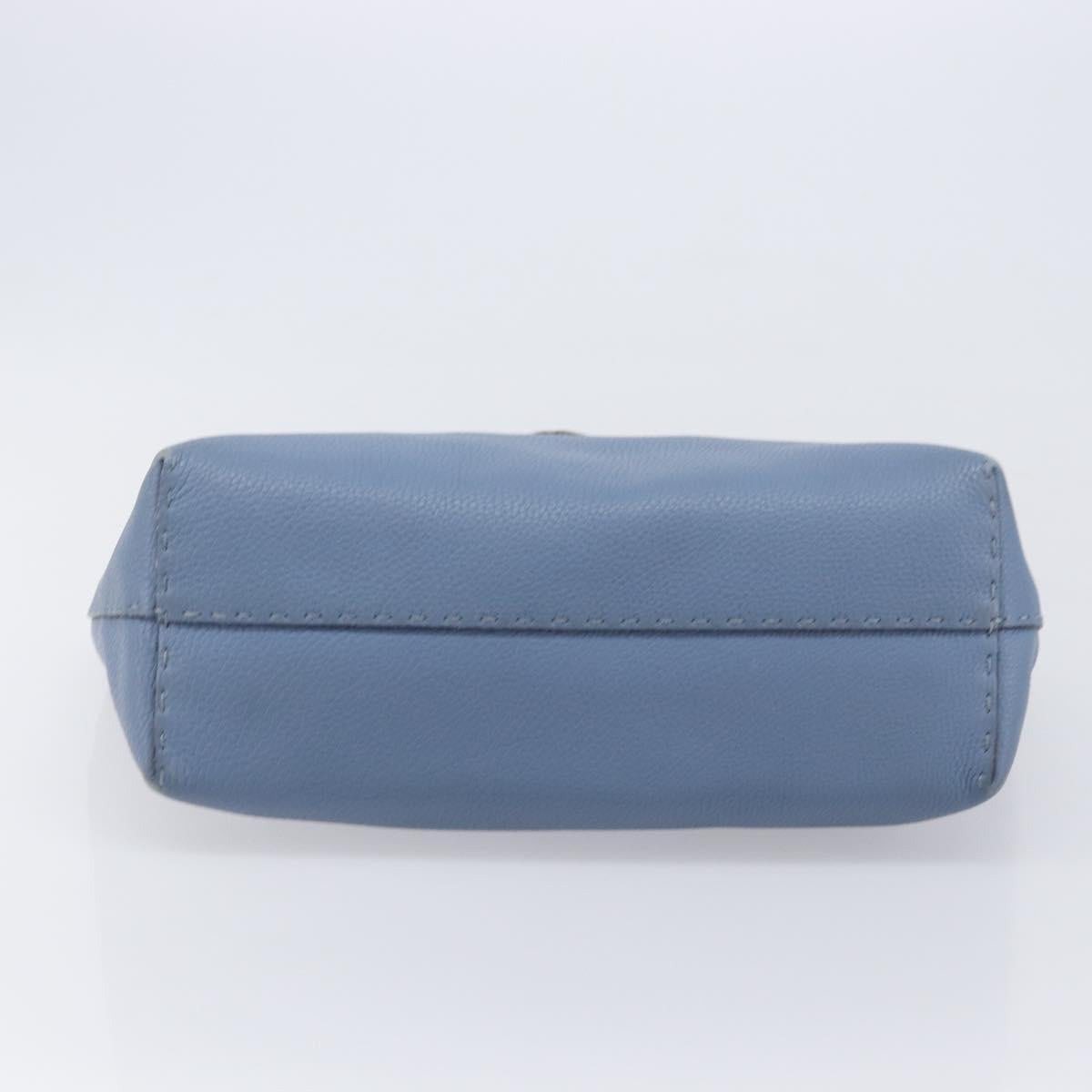 FENDI Celeria Tote Bag Leather Light Blue Silver Auth hk4224