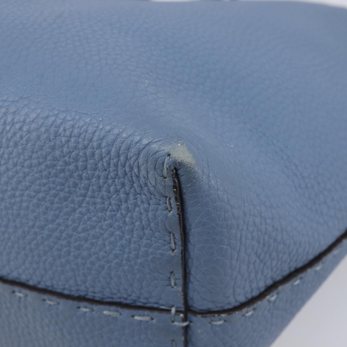 FENDI Celeria Tote Bag Leather Light Blue Silver Auth hk4224