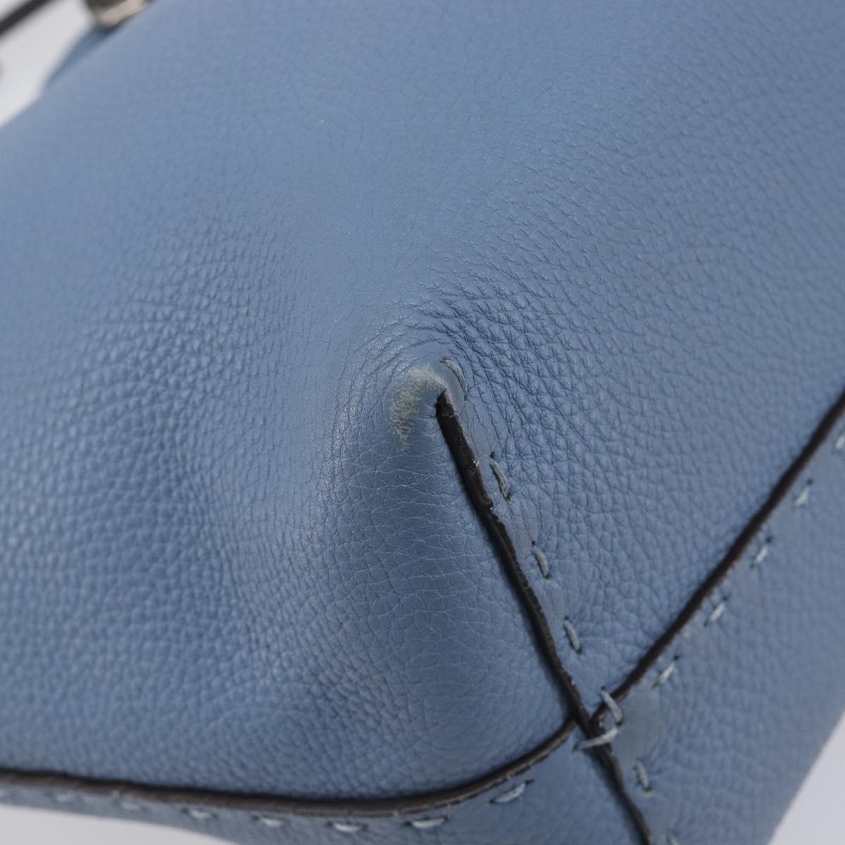 FENDI Celeria Tote Bag Leather Light Blue Silver Auth hk4224