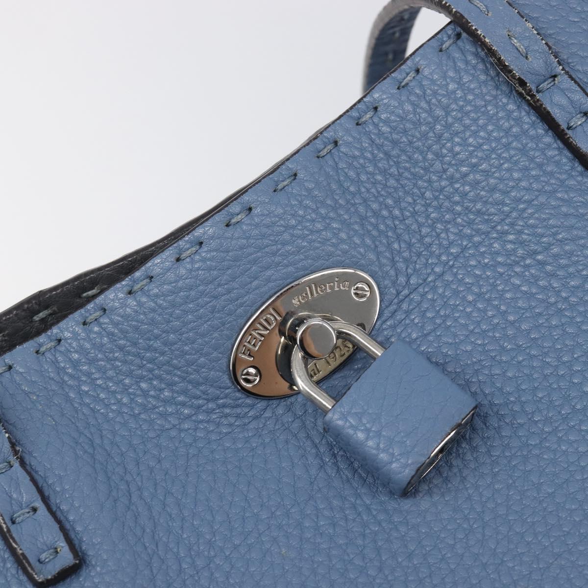 FENDI Celeria Tote Bag Leather Light Blue Silver Auth hk4224