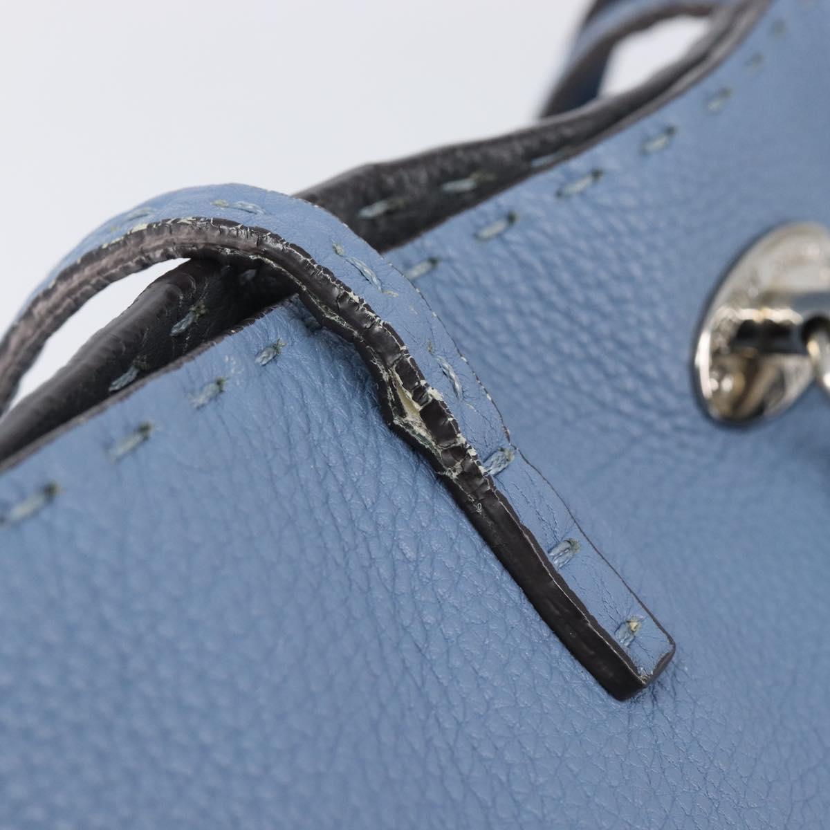FENDI Celeria Tote Bag Leather Light Blue Silver Auth hk4224