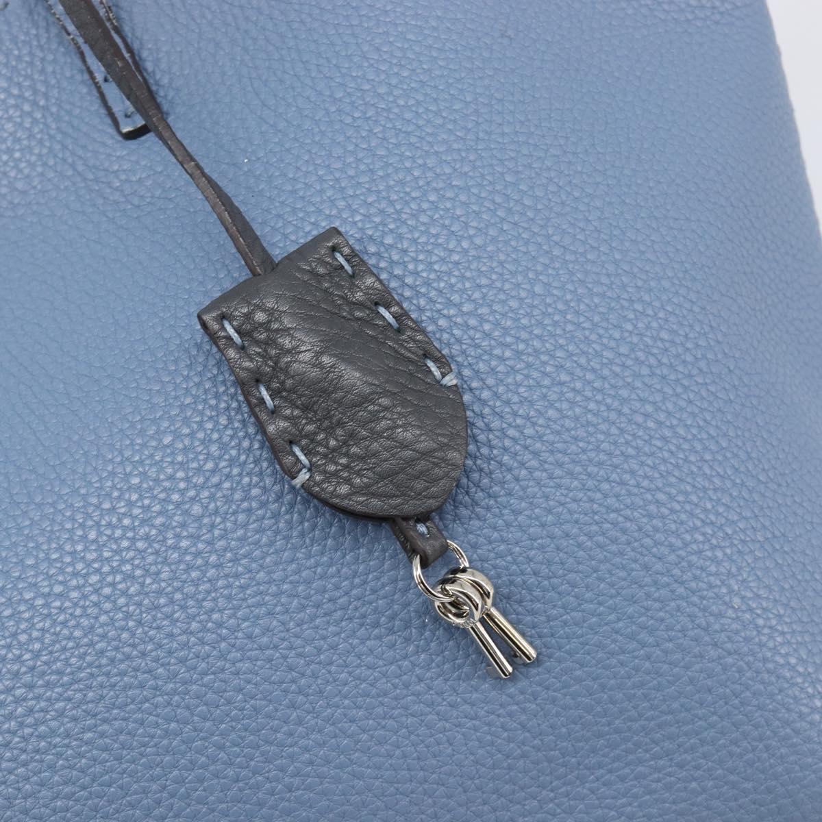FENDI Celeria Tote Bag Leather Light Blue Silver Auth hk4224