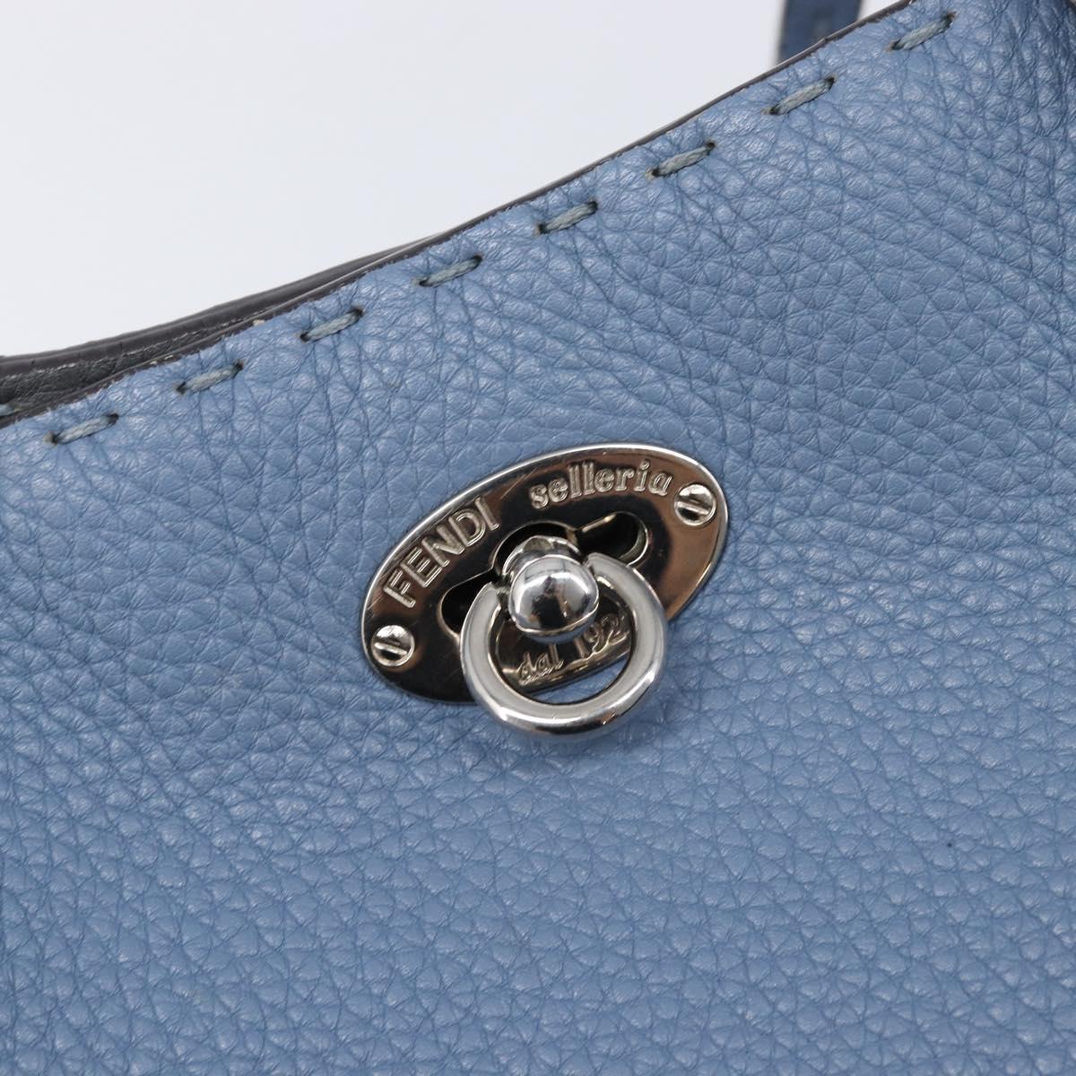 FENDI Celeria Tote Bag Leather Light Blue Silver Auth hk4224