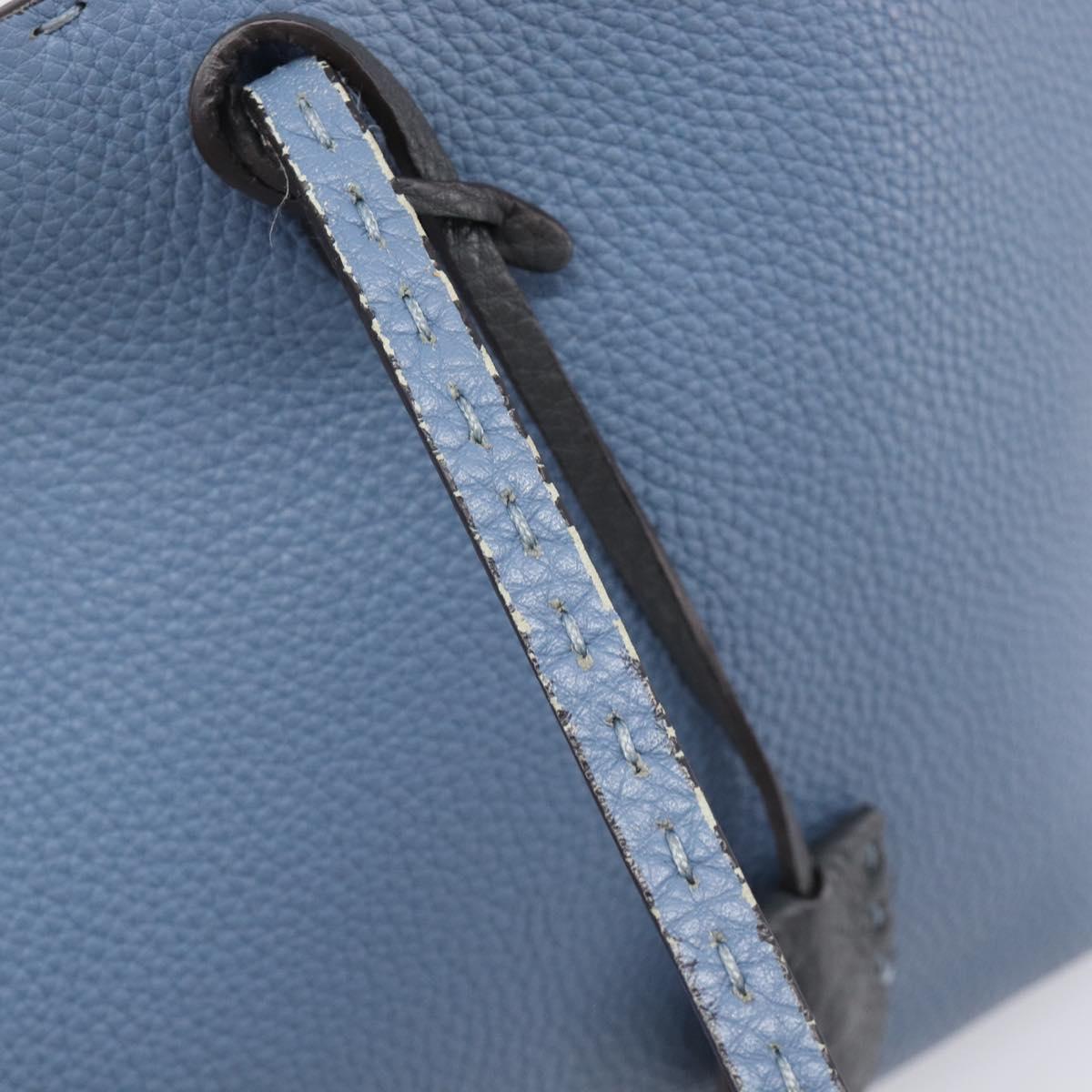 FENDI Celeria Tote Bag Leather Light Blue Silver Auth hk4224