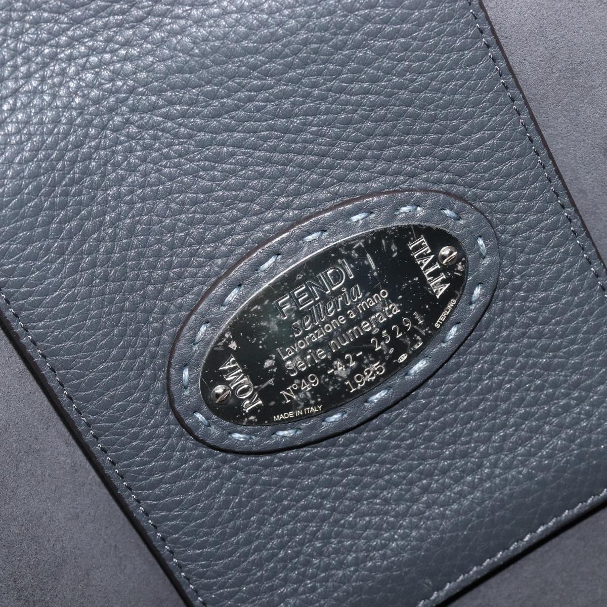 FENDI Celeria Tote Bag Leather Light Blue Silver Auth hk4224