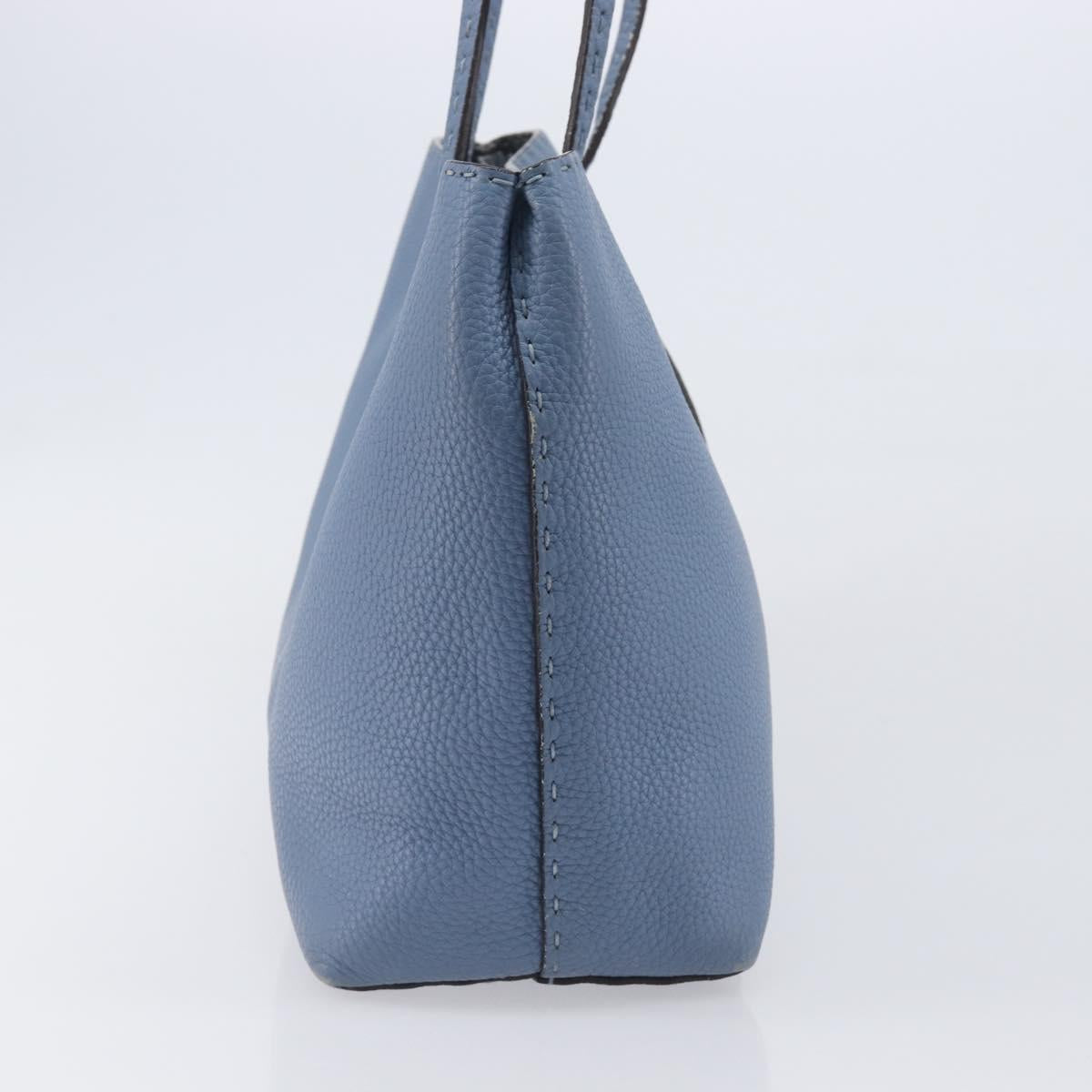 FENDI Celeria Tote Bag Leather Light Blue Silver Auth hk4224