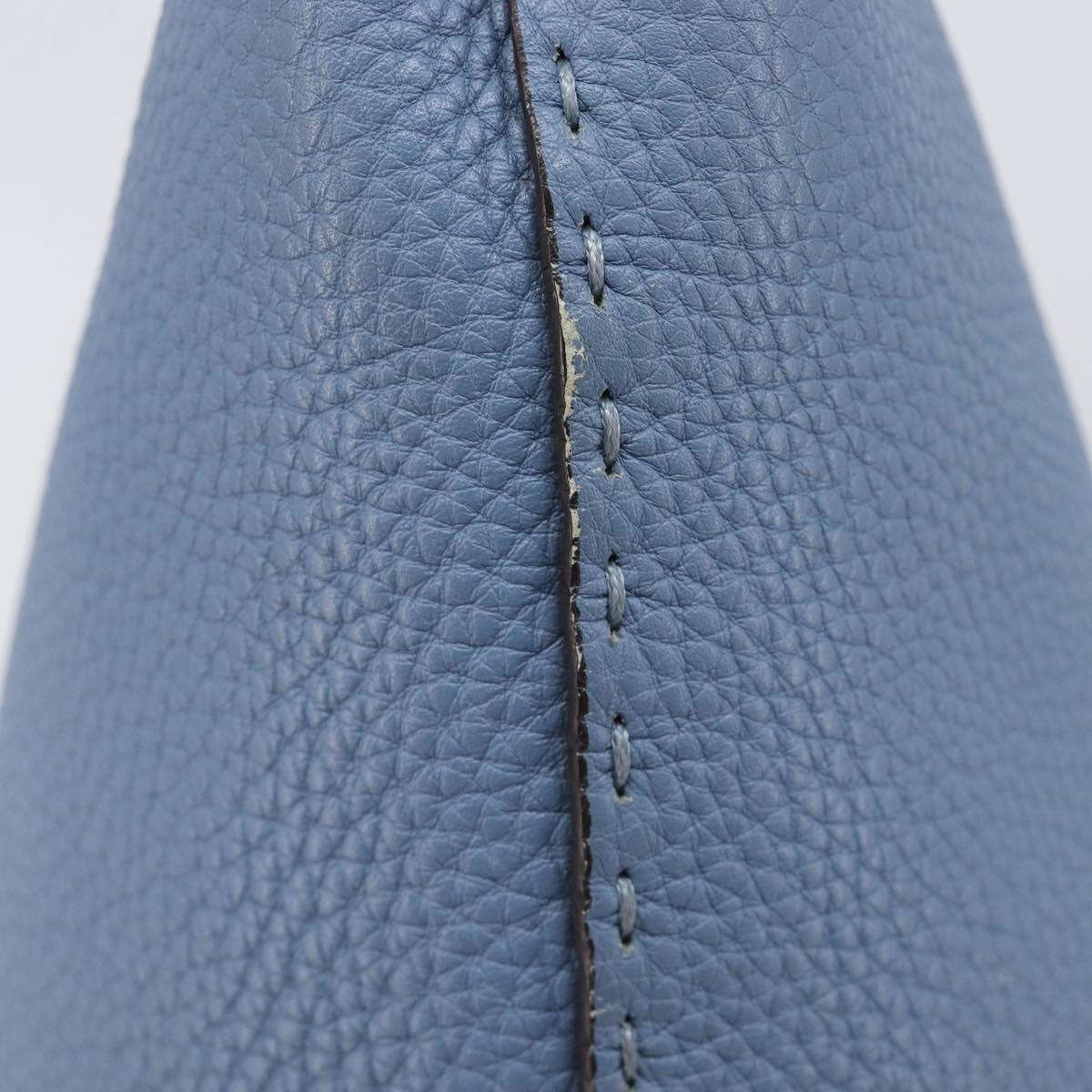 FENDI Celeria Tote Bag Leather Light Blue Silver Auth hk4224