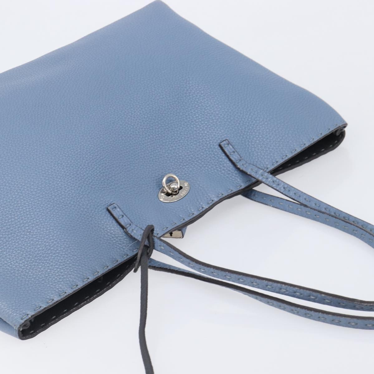 FENDI Celeria Tote Bag Leather Light Blue Silver Auth hk4224