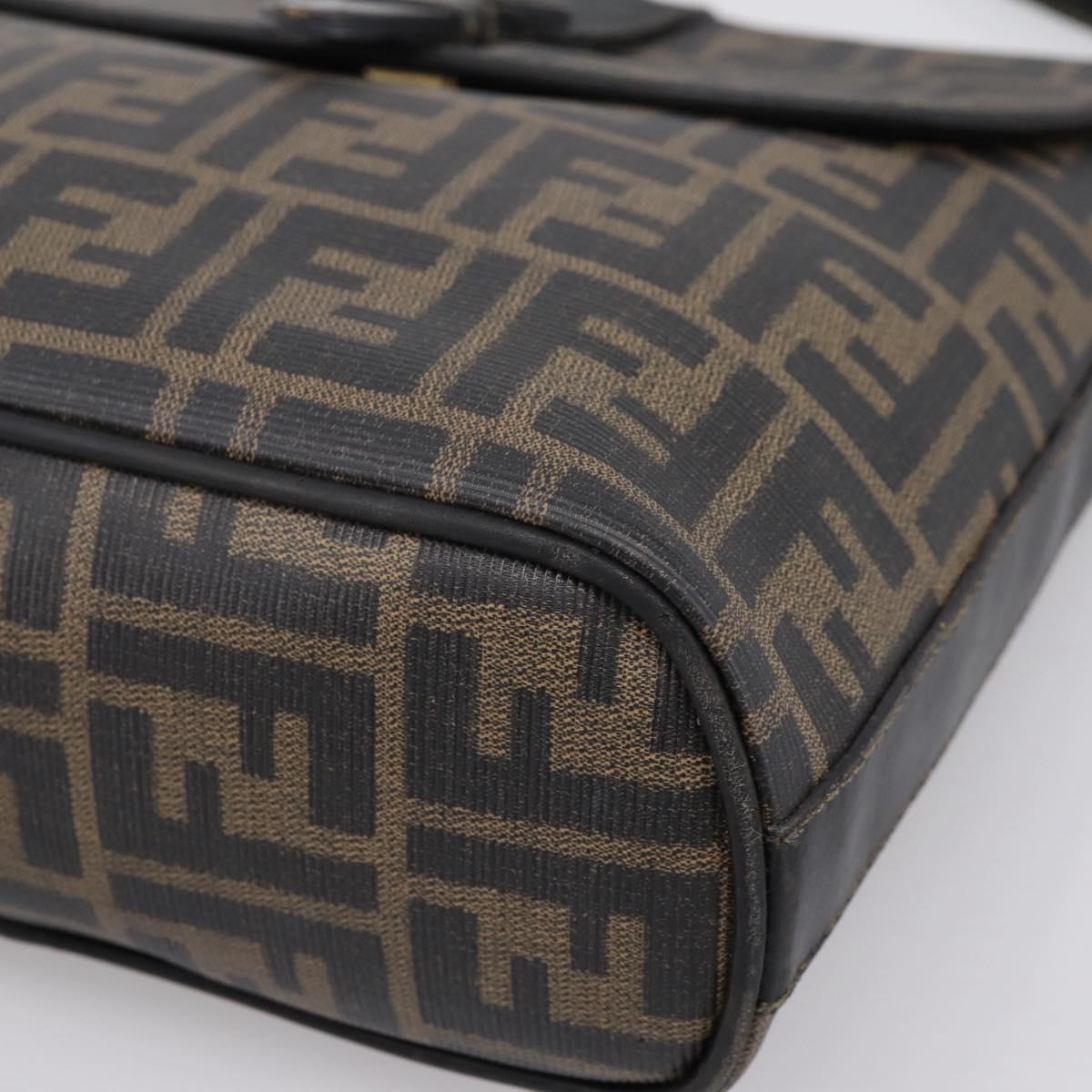 FENDI Zucca Canvas Shoulder Bag PVC Brown Black Auth hk4225