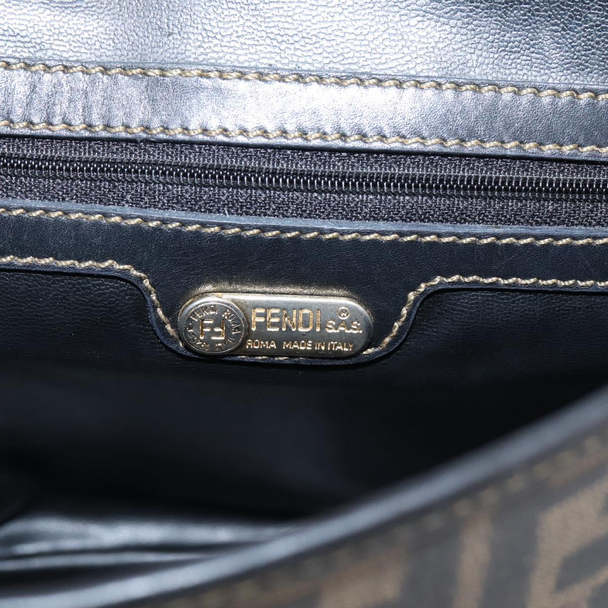 FENDI Zucca Canvas Shoulder Bag PVC Brown Black Auth hk4225