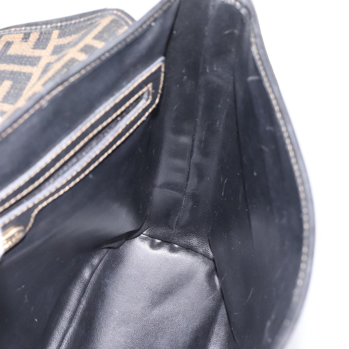 FENDI Zucca Canvas Shoulder Bag PVC Brown Black Auth hk4225
