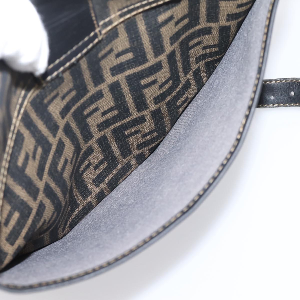 FENDI Zucca Canvas Shoulder Bag PVC Brown Black Auth hk4225