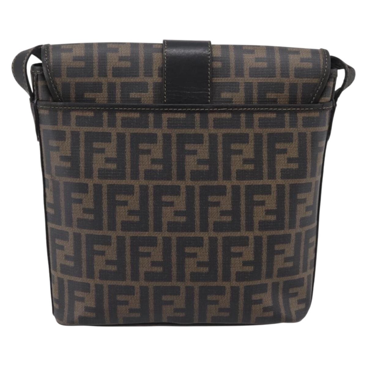 FENDI Zucca Canvas Shoulder Bag PVC Brown Black Auth hk4225