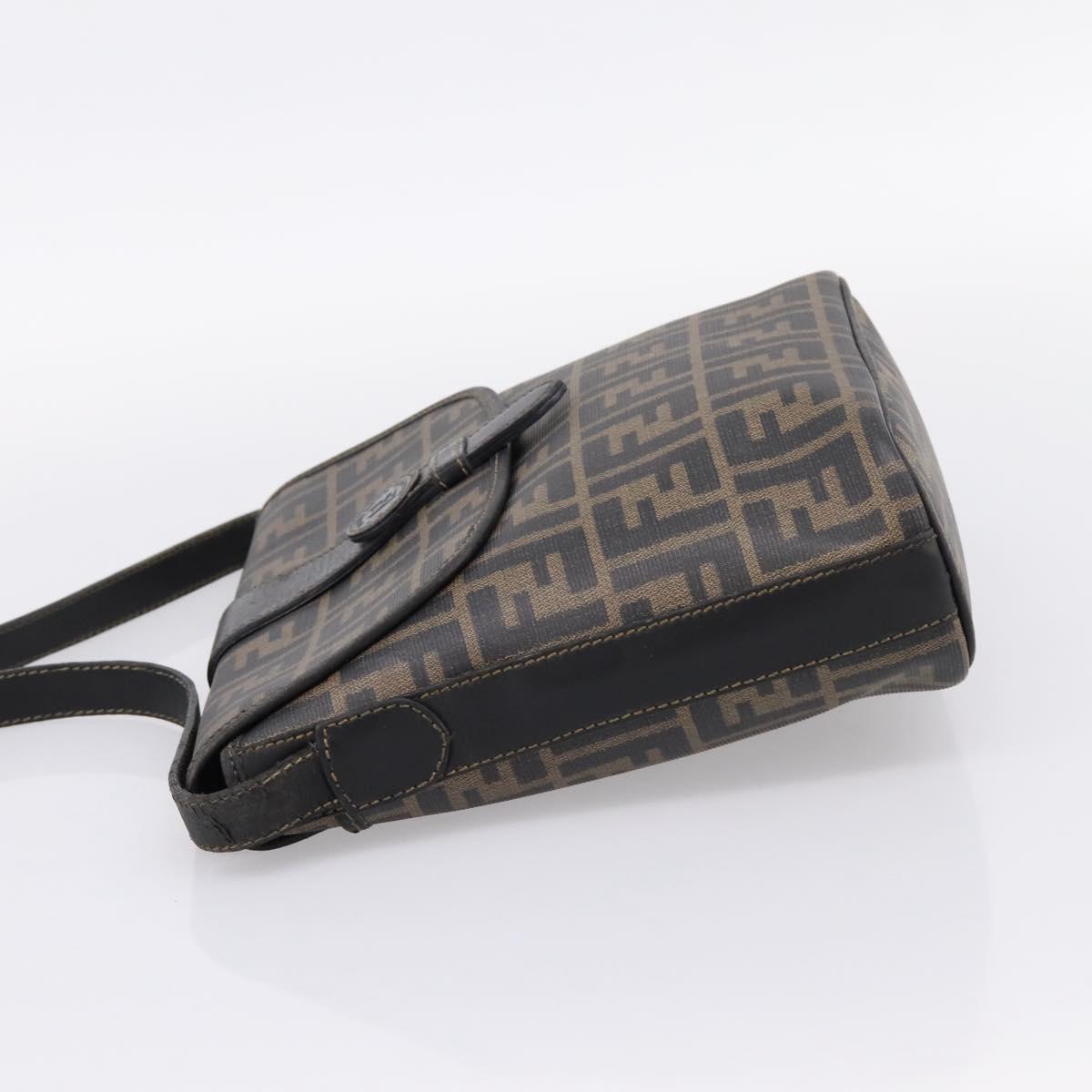 FENDI Zucca Canvas Shoulder Bag PVC Brown Black Auth hk4225