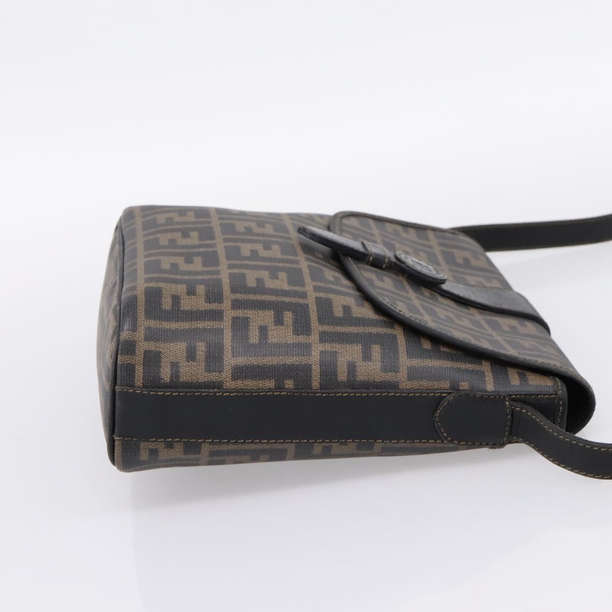 FENDI Zucca Canvas Shoulder Bag PVC Brown Black Auth hk4225