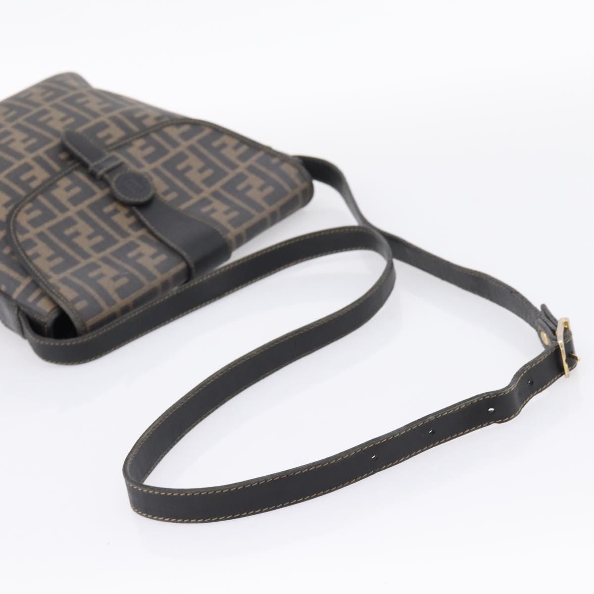 FENDI Zucca Canvas Shoulder Bag PVC Brown Black Auth hk4225