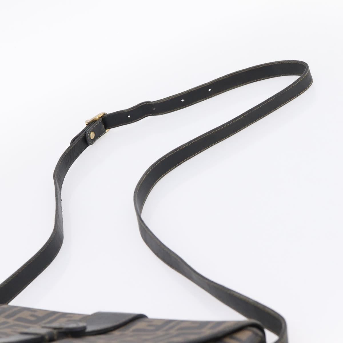 FENDI Zucca Canvas Shoulder Bag PVC Brown Black Auth hk4225