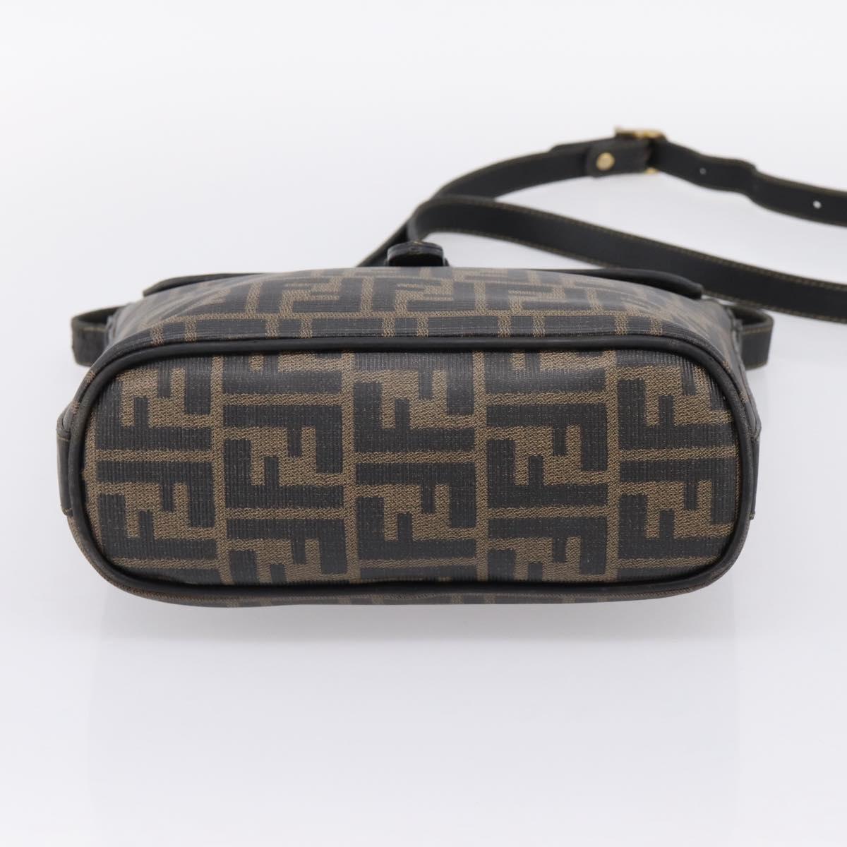 FENDI Zucca Canvas Shoulder Bag PVC Brown Black Auth hk4225