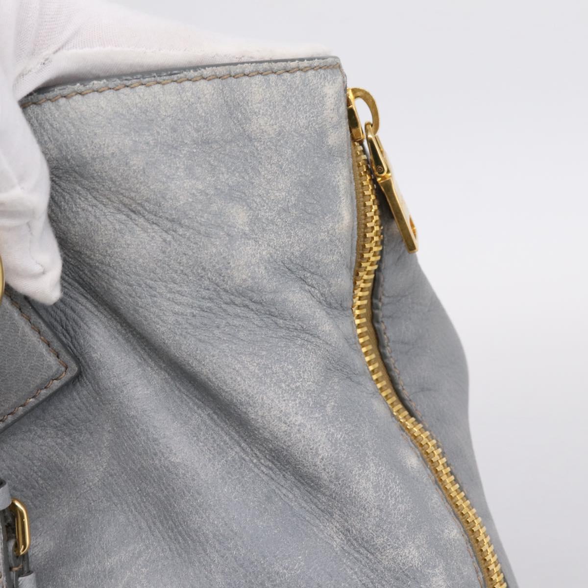 PRADA Tote Bag Leather Light Blue Gold Auth hk4228