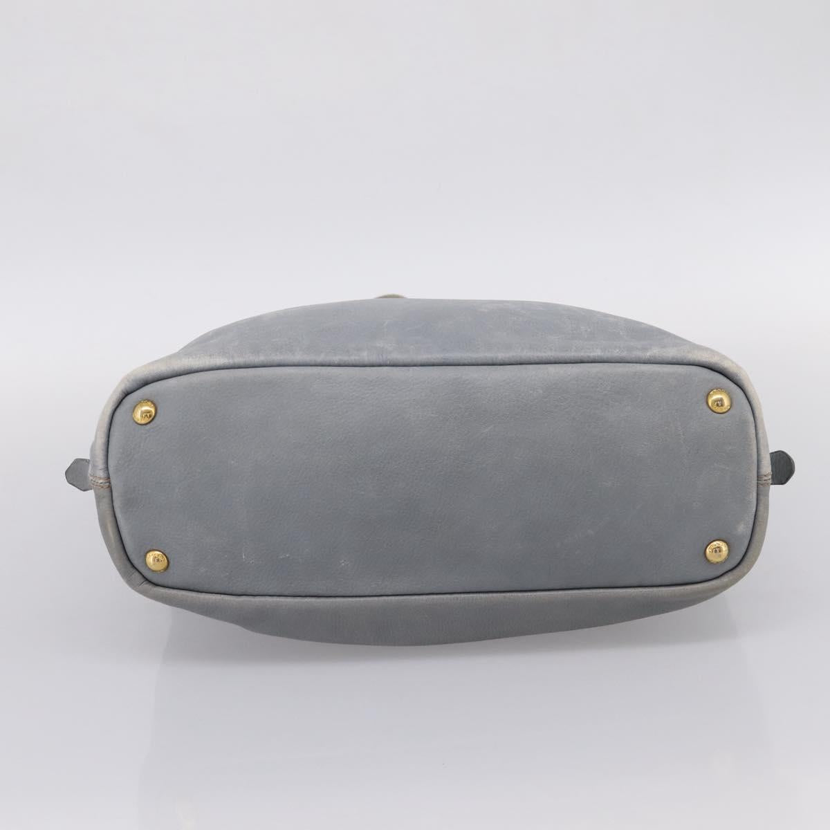 PRADA Tote Bag Leather Light Blue Gold Auth hk4228