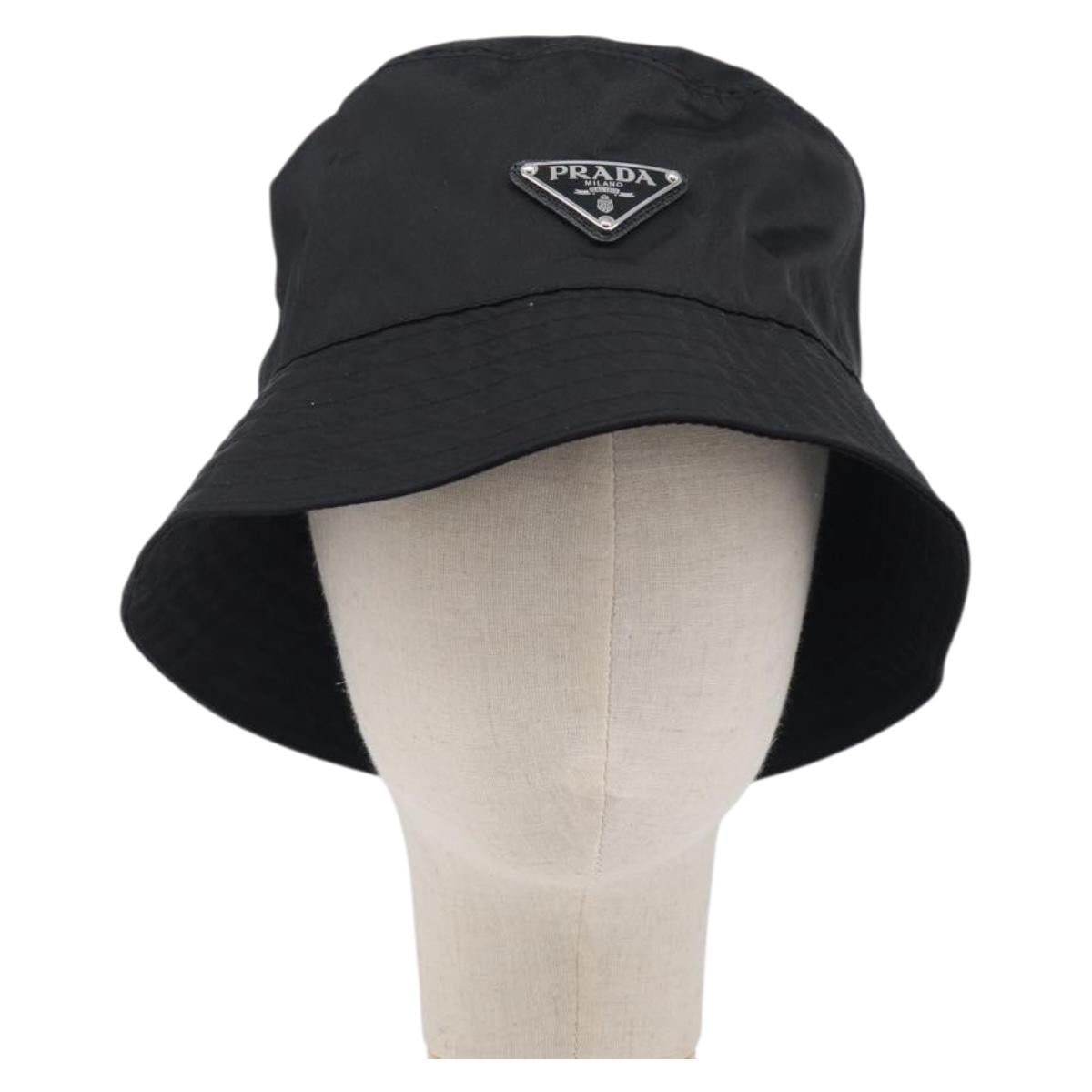 PRADA Bucket Hat Nylon L Black Auth hk4232V