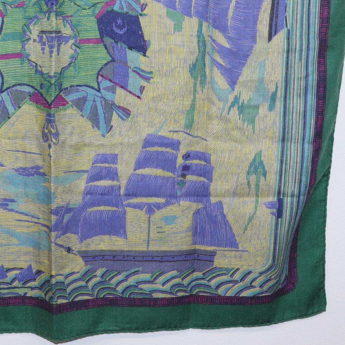 HERMES Carre 90 Scarf ""HENRY F SMITH SAILOR"" Cashmere Green Auth hk4233