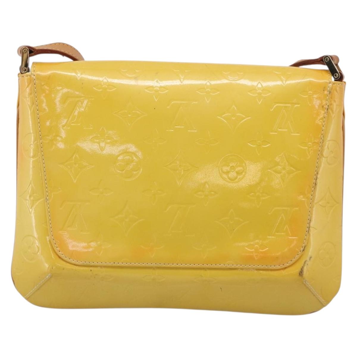 LOUIS VUITTON Vernis Thompson Street Bag Lime Yellow M91071 LV Auth hk4251