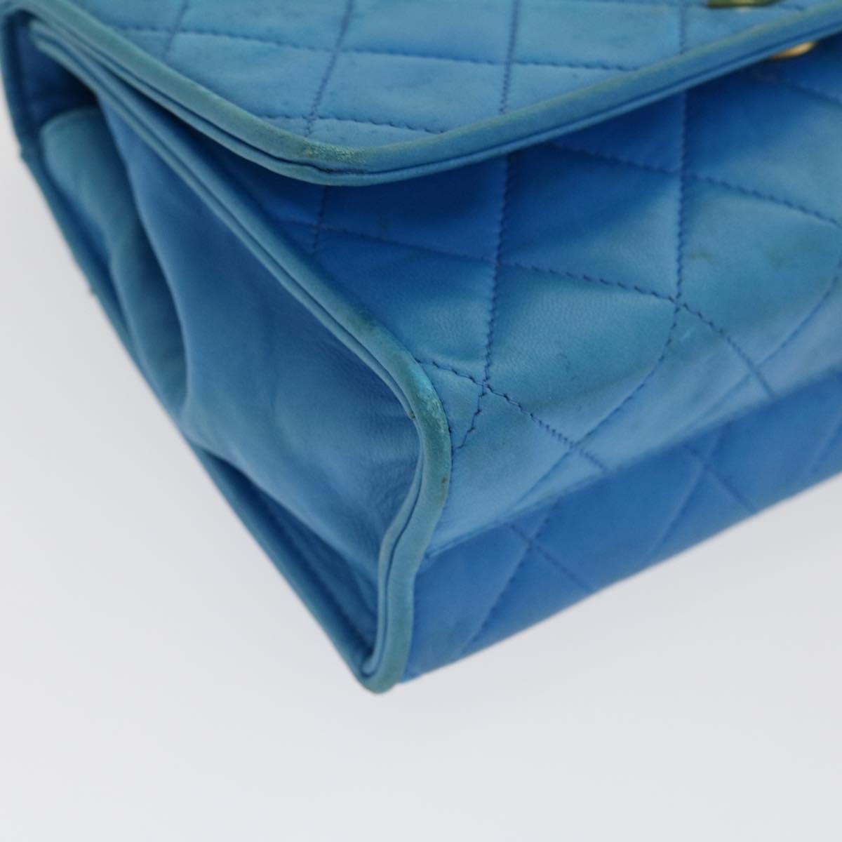 CHANEL Hand Bag Lamb Skin Blue CC Auth hk455SAV