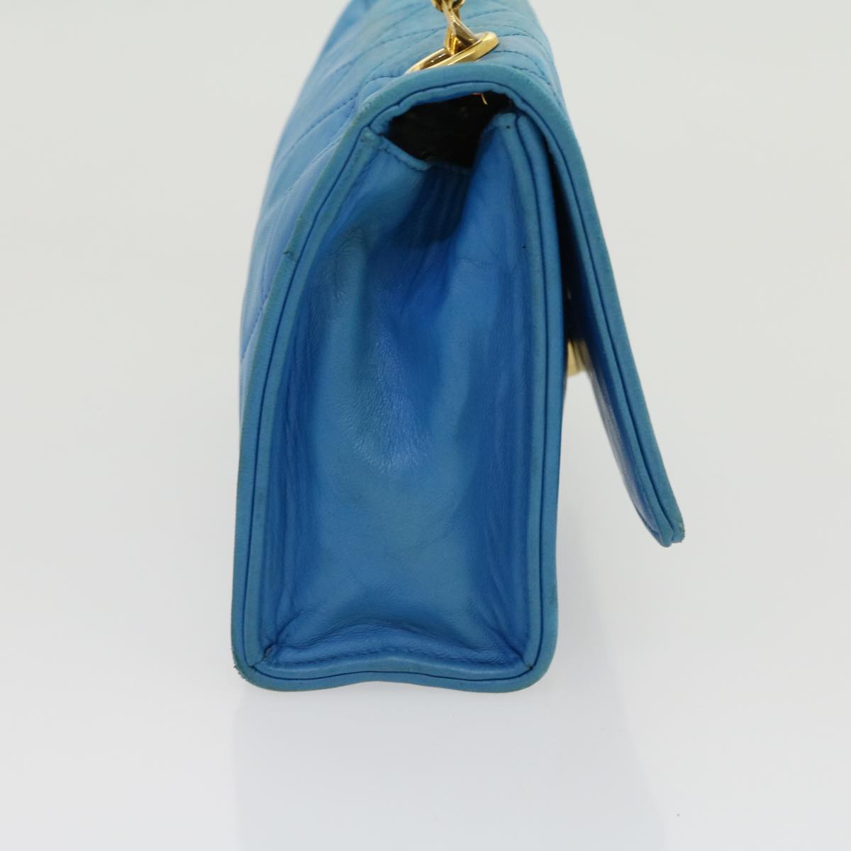 CHANEL Hand Bag Lamb Skin Blue CC Auth hk455SAV