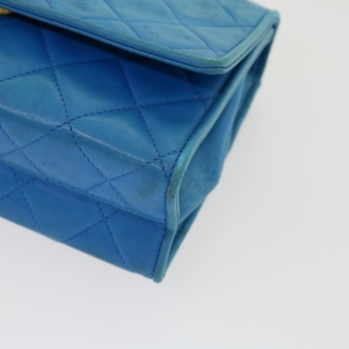CHANEL Hand Bag Lamb Skin Blue CC Auth hk455SAV
