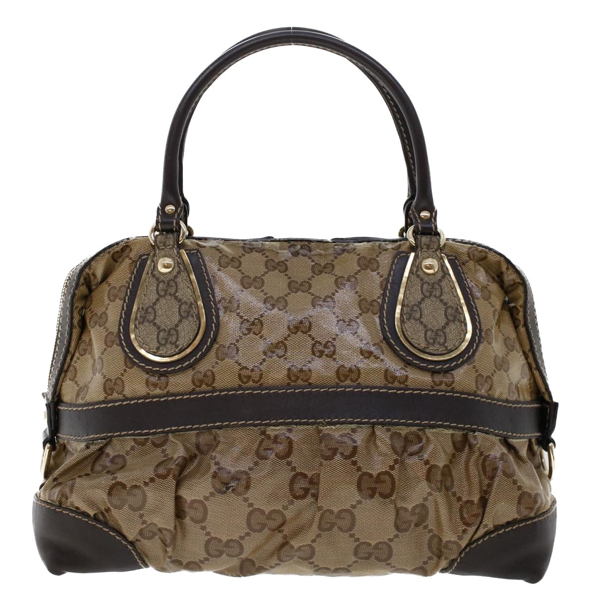 GUCCI GG Canvas Hand Bag Coated Canvas Beige Dark Brown 223962 Auth hk739