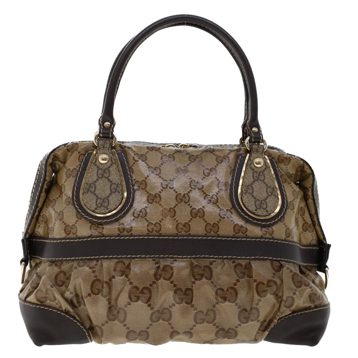 GUCCI GG Canvas Hand Bag Coated Canvas Beige Dark Brown 223962 Auth hk739