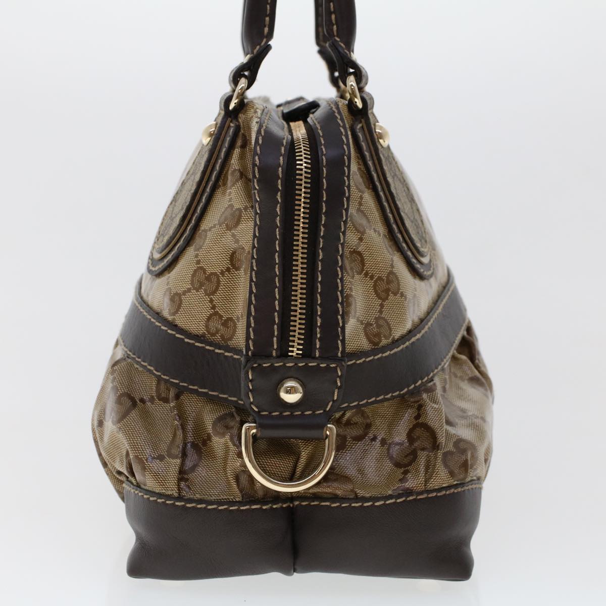 GUCCI GG Canvas Hand Bag Coated Canvas Beige Dark Brown 223962 Auth hk739