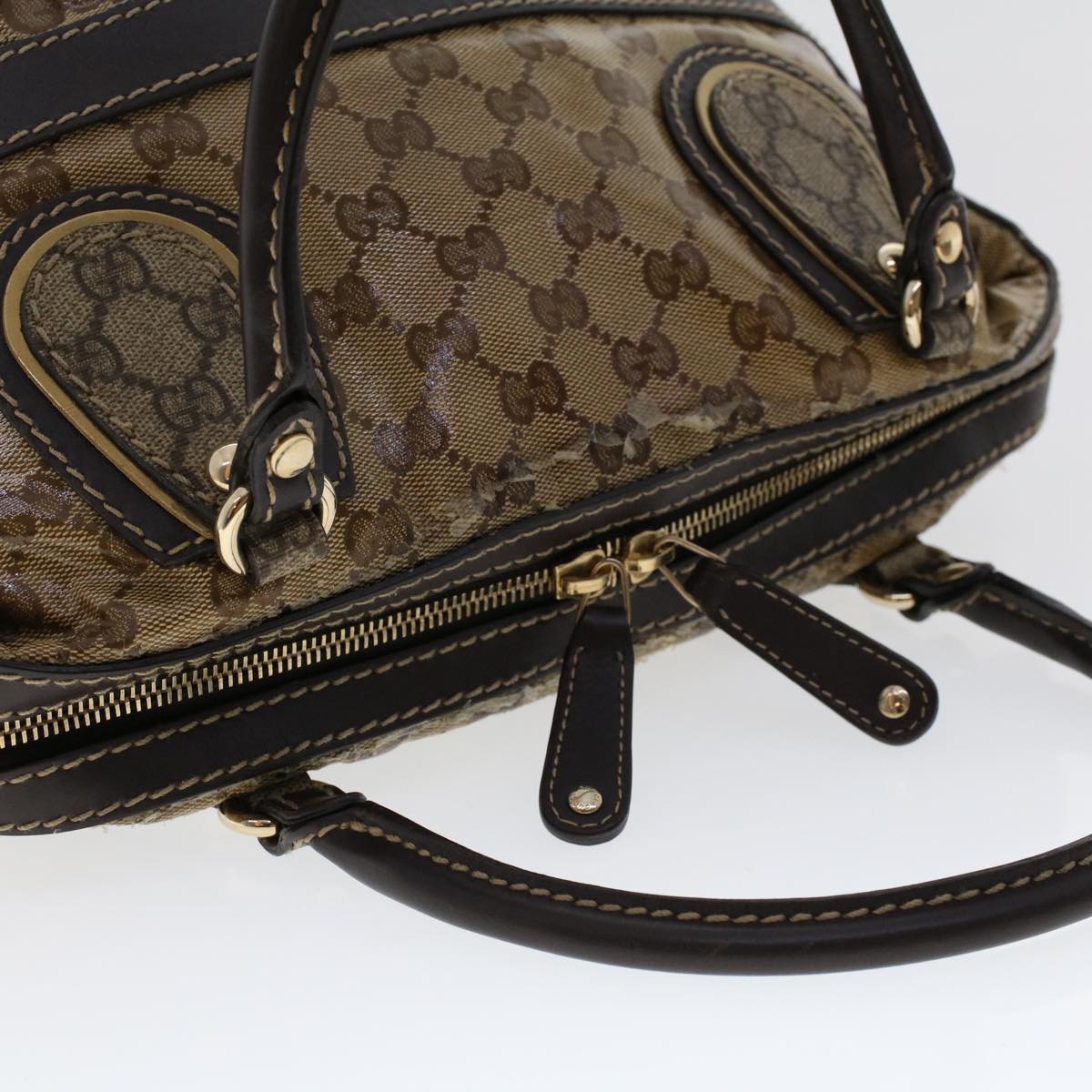 GUCCI GG Canvas Hand Bag Coated Canvas Beige Dark Brown 223962 Auth hk739