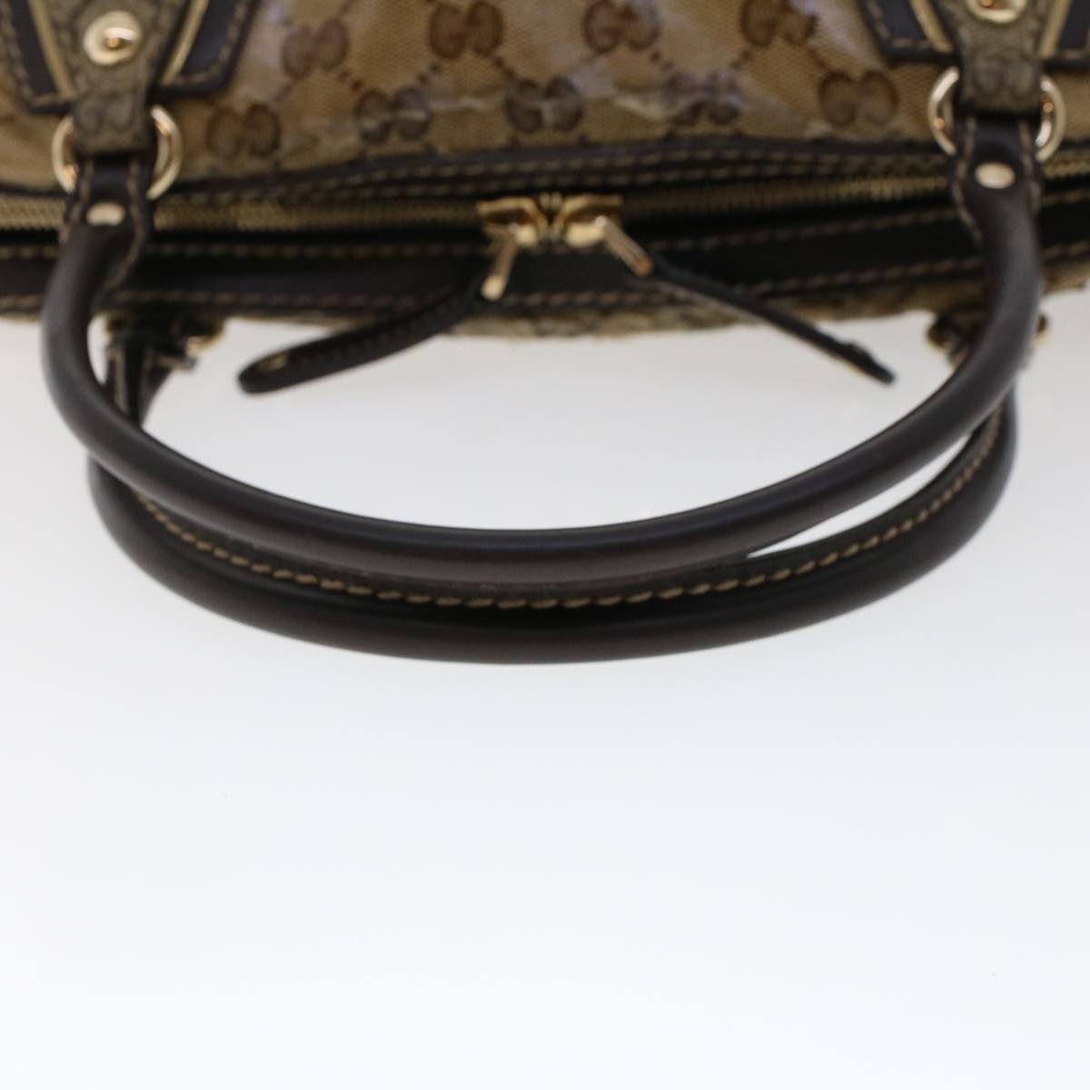 GUCCI GG Canvas Hand Bag Coated Canvas Beige Dark Brown 223962 Auth hk739