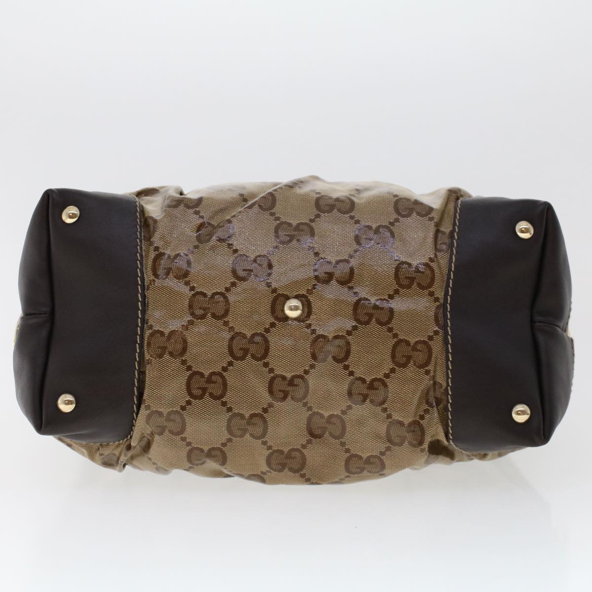 GUCCI GG Canvas Hand Bag Coated Canvas Beige Dark Brown 223962 Auth hk739