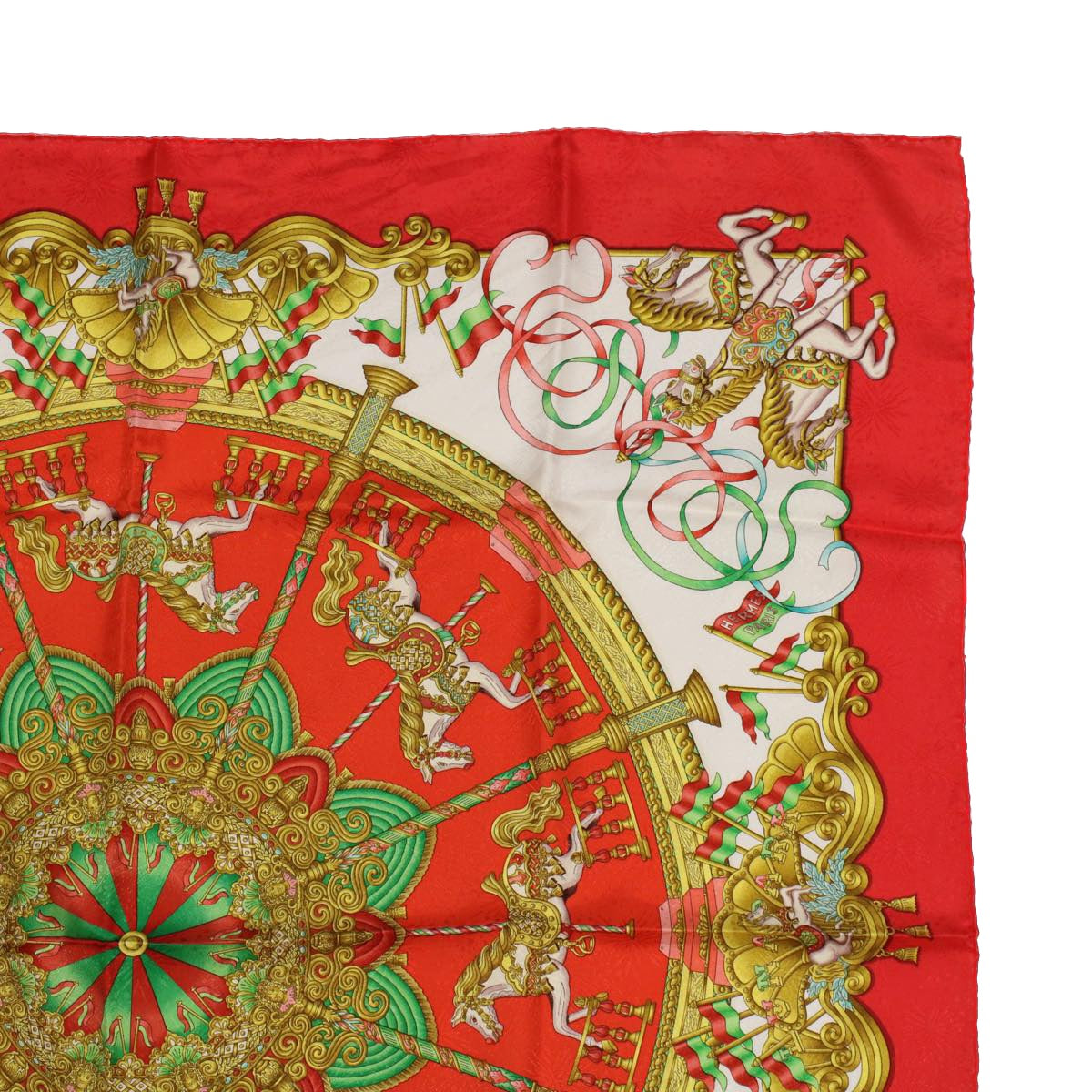 HERMES Carre 90 LUNA PARK Scarf Silk Red Green Auth hk757