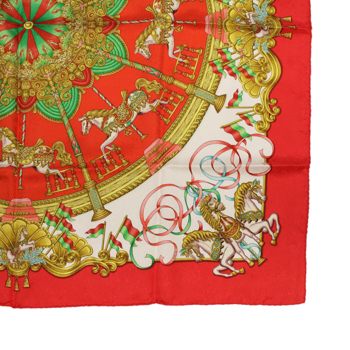 HERMES Carre 90 LUNA PARK Scarf Silk Red Green Auth hk757