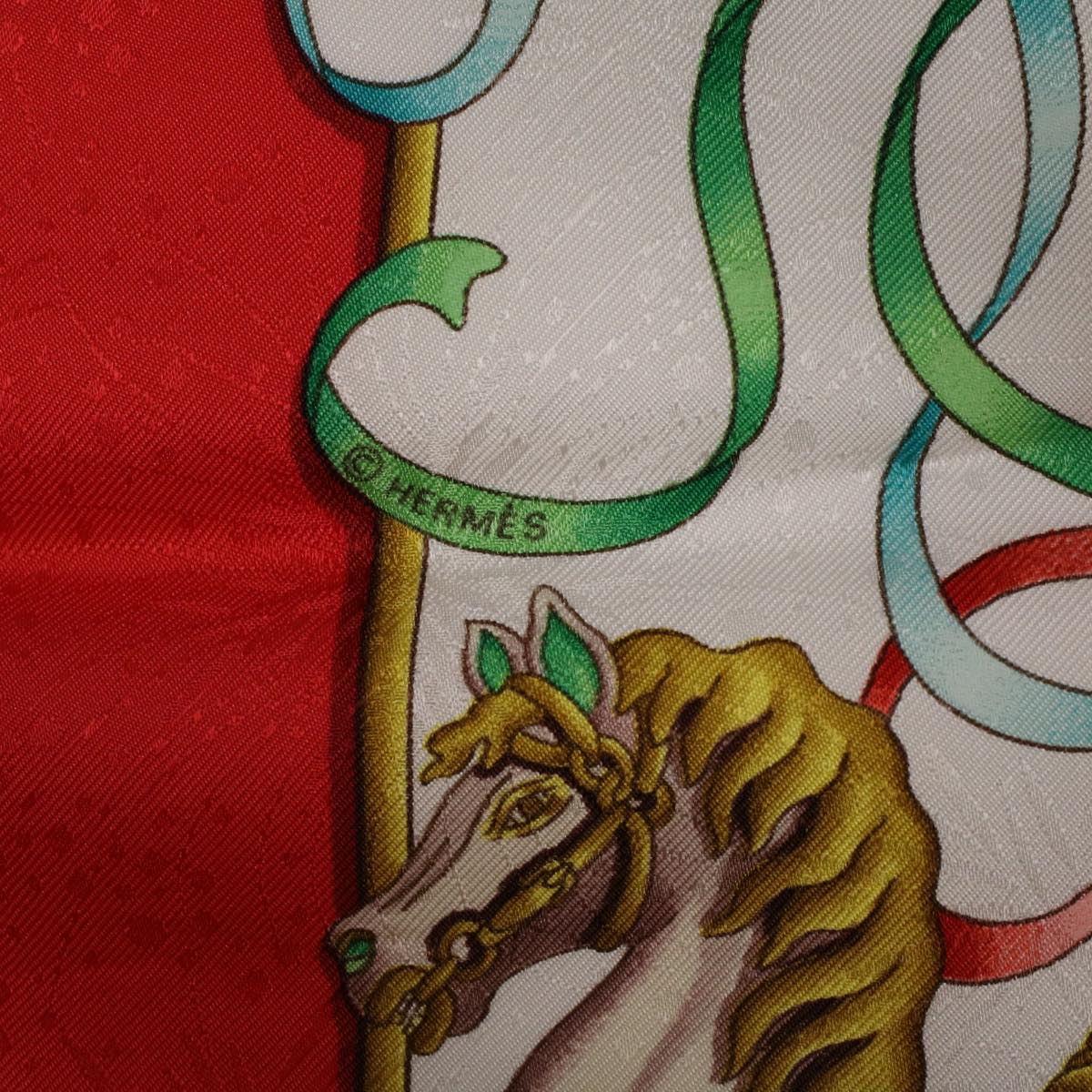 HERMES Carre 90 LUNA PARK Scarf Silk Red Green Auth hk757