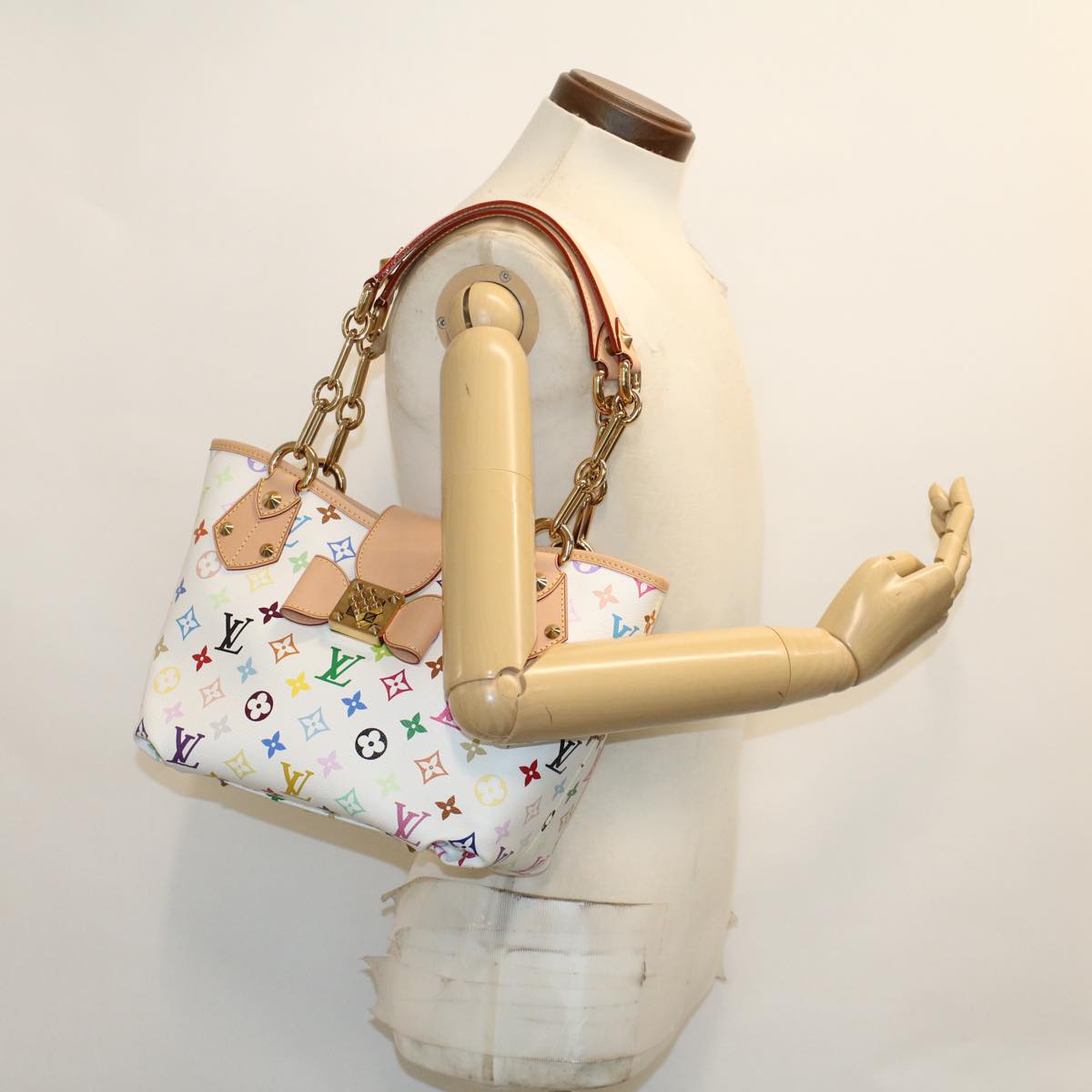 LOUIS VUITTON Monogram Multicolor Annie MM Tote Bag White M40307 LV Auth hk795SM