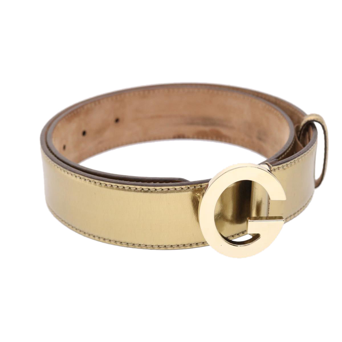 GUCCI Belt Leather 29.9""-33.1"" Gold Tone Auth hk796