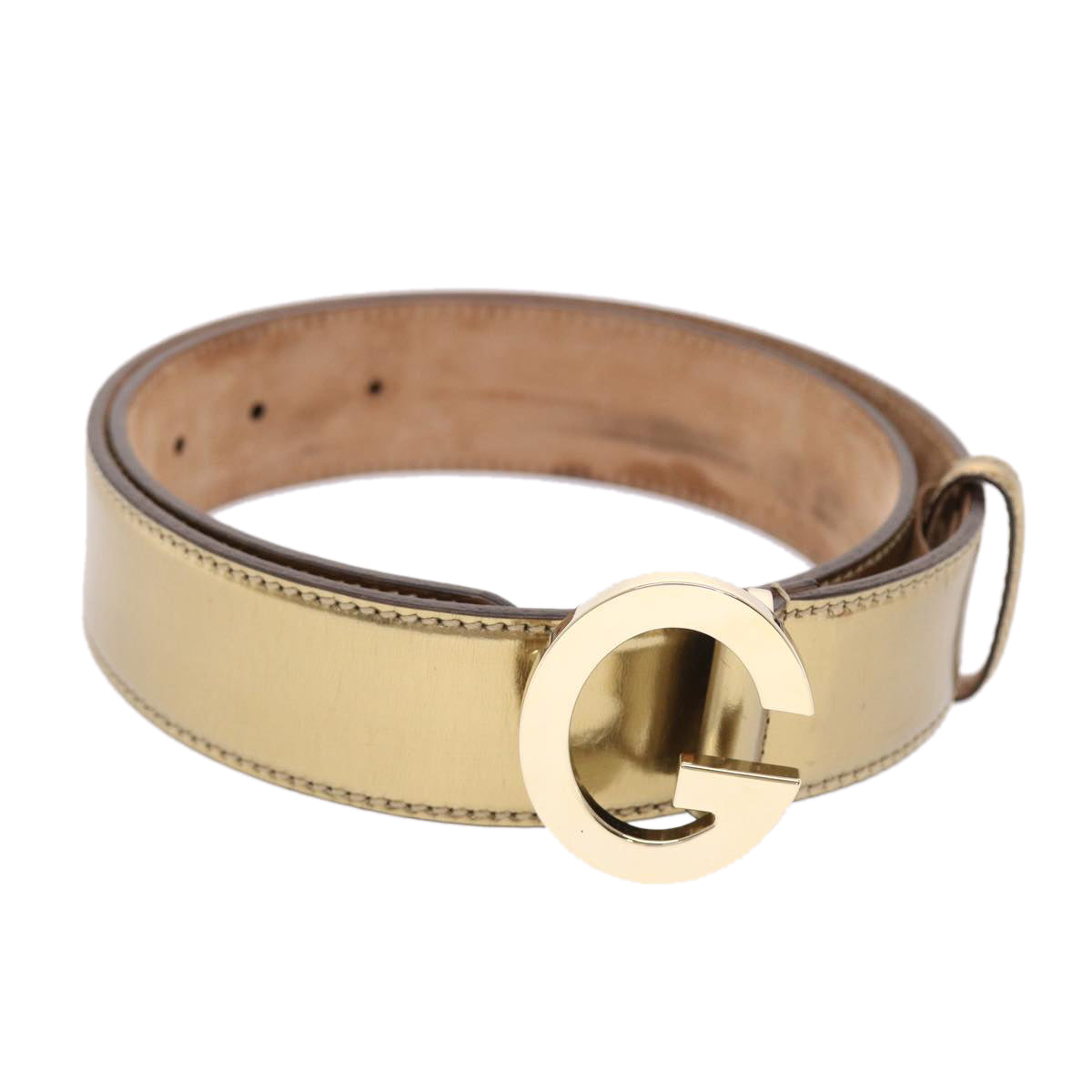 GUCCI Belt Leather 29.9""-33.1"" Gold Tone Auth hk796