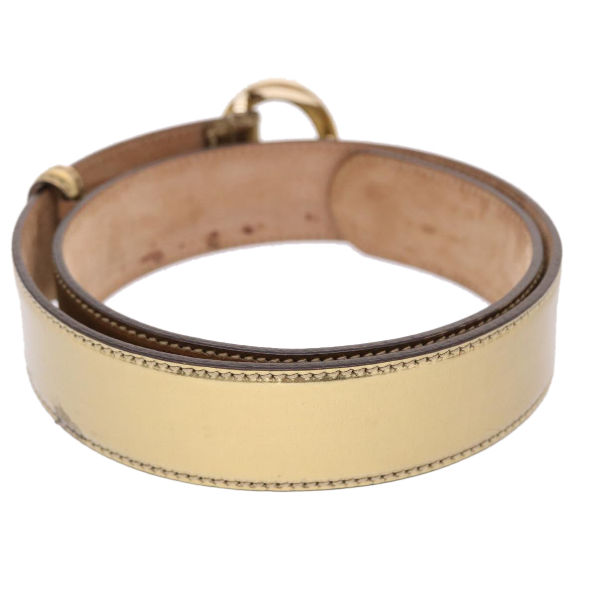 GUCCI Belt Leather 29.9""-33.1"" Gold Tone Auth hk796