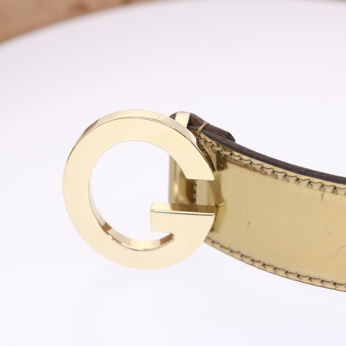 GUCCI Belt Leather 29.9""-33.1"" Gold Tone Auth hk796