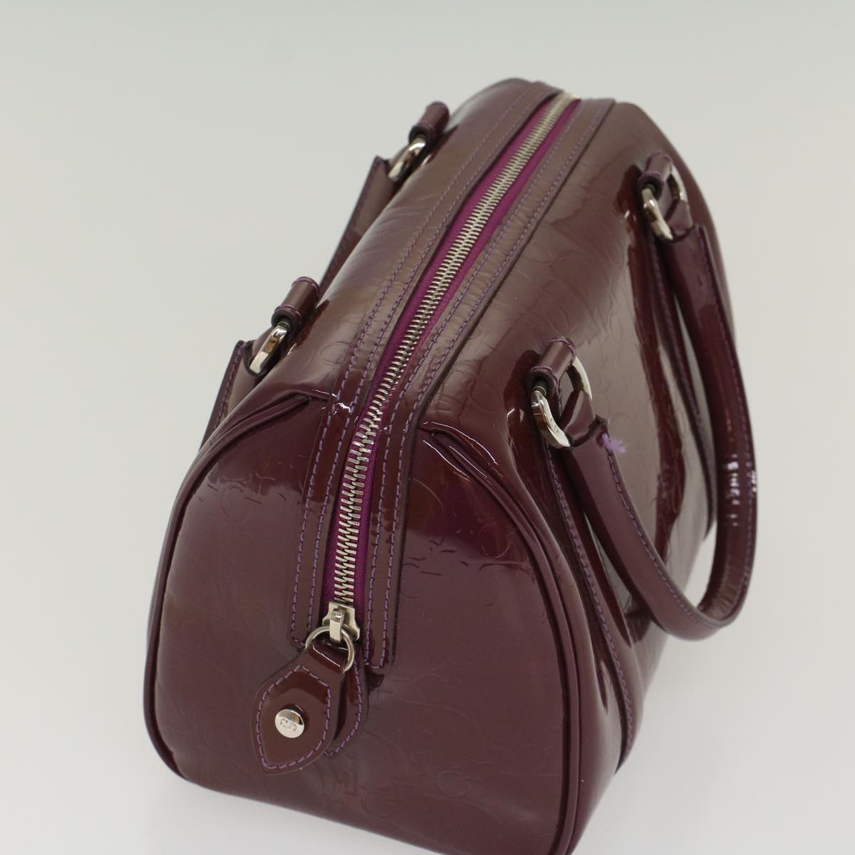 Christian Dior Trotter Canvas Mini Boston Bag Patent leather Purple Auth hk824