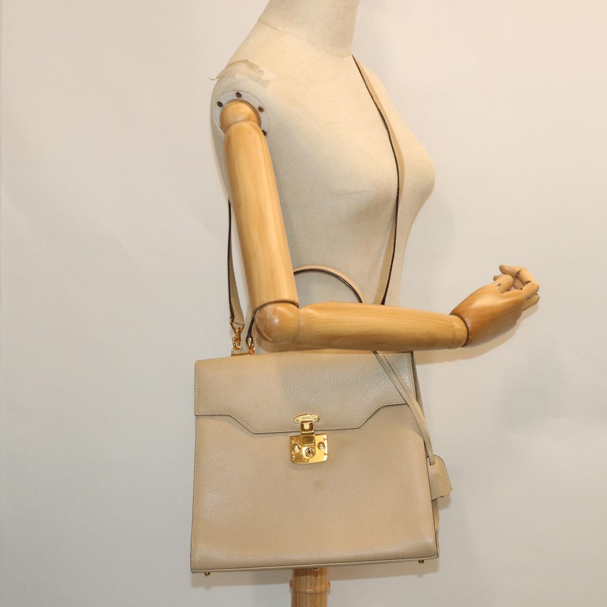 GUCCI Lady Rock Hand Bag Leather 2way Beige 007 1274 0192 Auth hk840