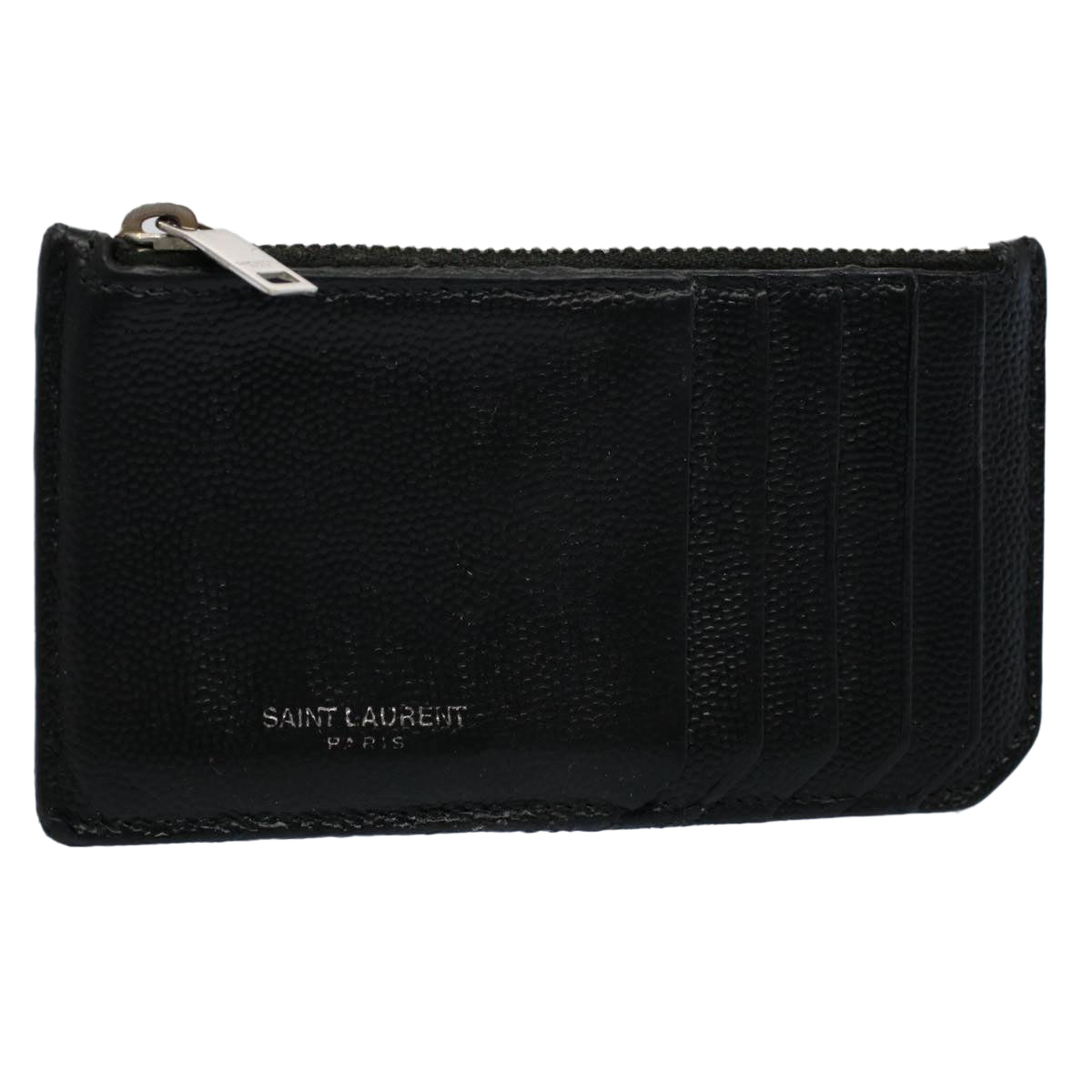 SAINT LAURENT Card Case Leather Black Auth hk871