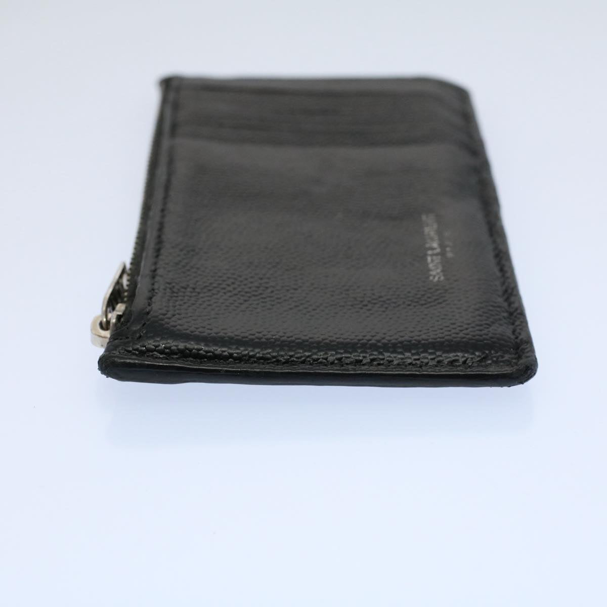 SAINT LAURENT Card Case Leather Black Auth hk871