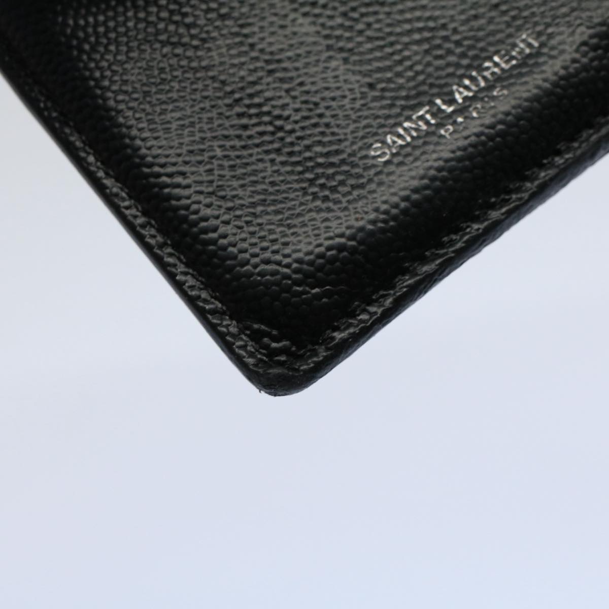 SAINT LAURENT Card Case Leather Black Auth hk871